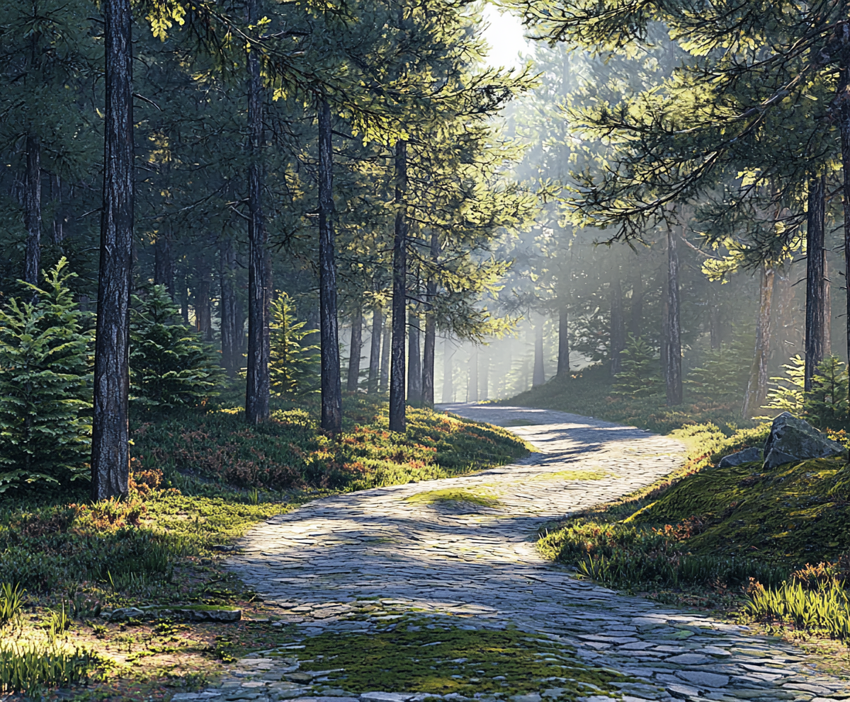 ablissfullduck_a_quiet_forest_clearing_along_a_winding_mountain_c0b8202a-f4ac-4665-bec6-8f2c58faf463